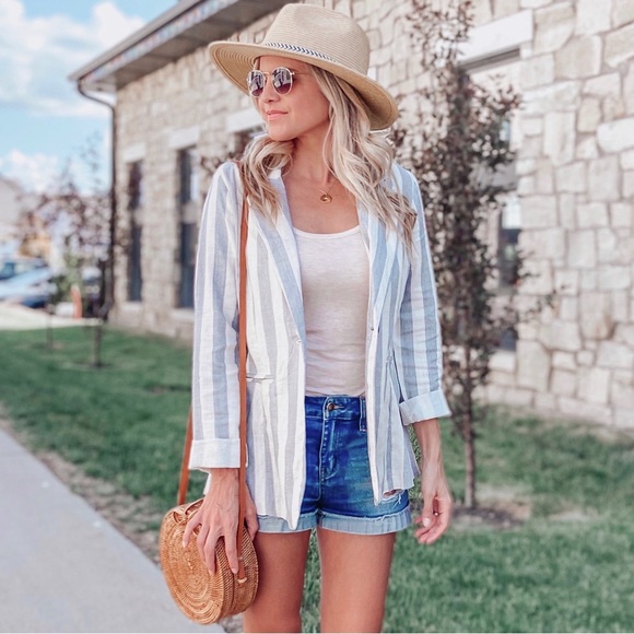 Potter's Pot Jackets & Coats Nwt Striped Linen Blazer Poshmark